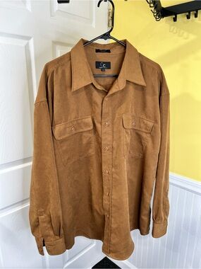 Cc Sueded Button-Down Shirt in Brown